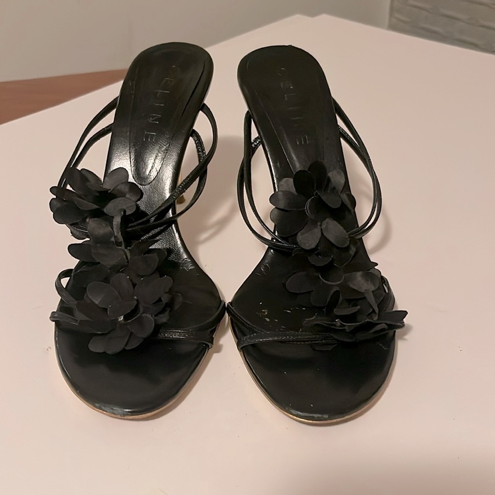 Celine Black Flower Heels  size 40c